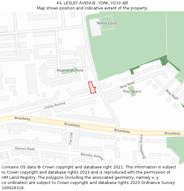 43, LESLEY AVENUE, YORK, YO10 4JR: Location map and indicative extent of plot