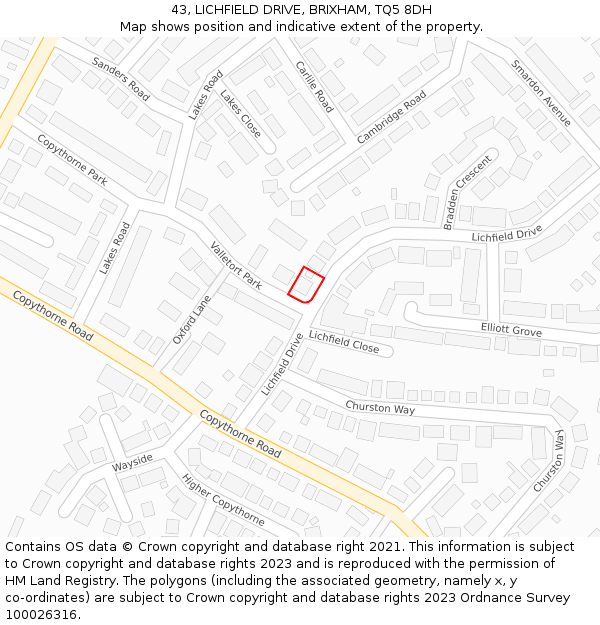 43, LICHFIELD DRIVE, BRIXHAM, TQ5 8DH: Location map and indicative extent of plot