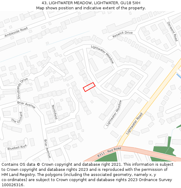 43, LIGHTWATER MEADOW, LIGHTWATER, GU18 5XH: Location map and indicative extent of plot