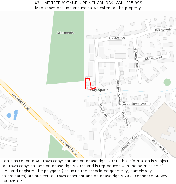 43, LIME TREE AVENUE, UPPINGHAM, OAKHAM, LE15 9SS: Location map and indicative extent of plot