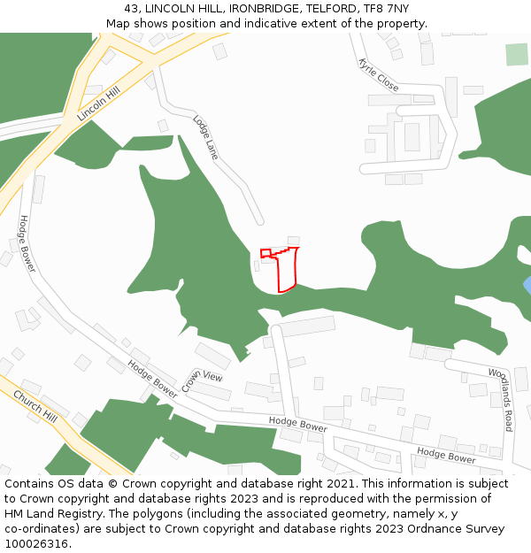 43, LINCOLN HILL, IRONBRIDGE, TELFORD, TF8 7NY: Location map and indicative extent of plot