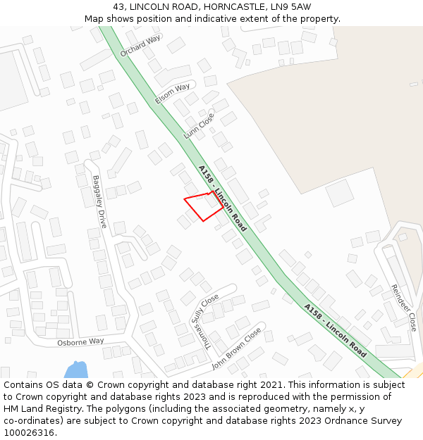 43, LINCOLN ROAD, HORNCASTLE, LN9 5AW: Location map and indicative extent of plot