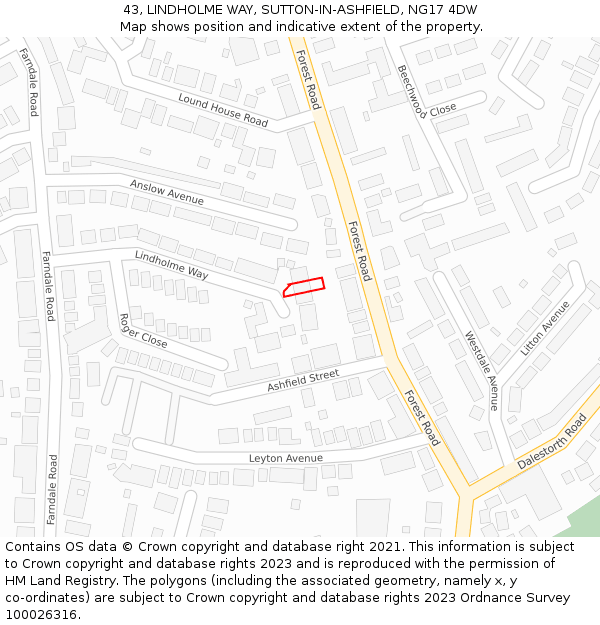 43, LINDHOLME WAY, SUTTON-IN-ASHFIELD, NG17 4DW: Location map and indicative extent of plot
