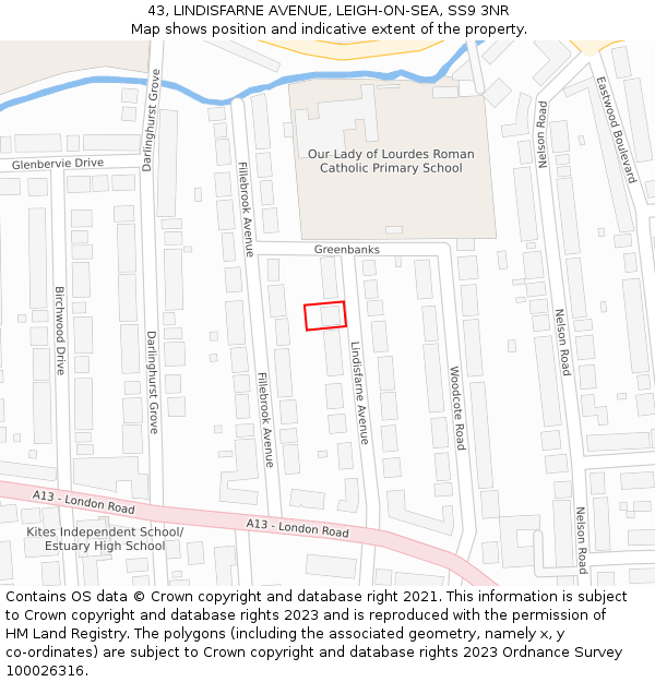 43, LINDISFARNE AVENUE, LEIGH-ON-SEA, SS9 3NR: Location map and indicative extent of plot