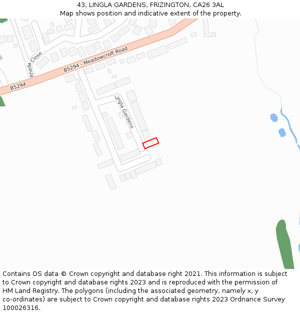 43, LINGLA GARDENS, FRIZINGTON, CA26 3AL: Location map and indicative extent of plot
