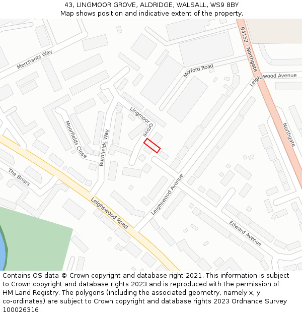 43, LINGMOOR GROVE, ALDRIDGE, WALSALL, WS9 8BY: Location map and indicative extent of plot