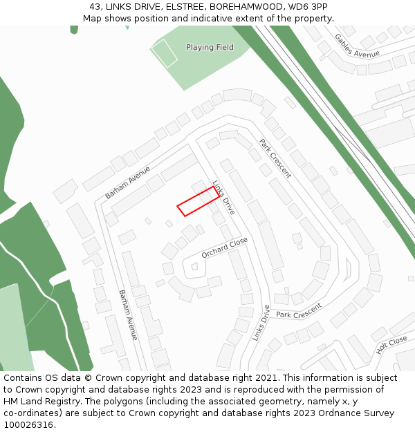 43, LINKS DRIVE, ELSTREE, BOREHAMWOOD, WD6 3PP: Location map and indicative extent of plot