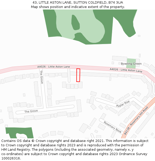 43, LITTLE ASTON LANE, SUTTON COLDFIELD, B74 3UA: Location map and indicative extent of plot