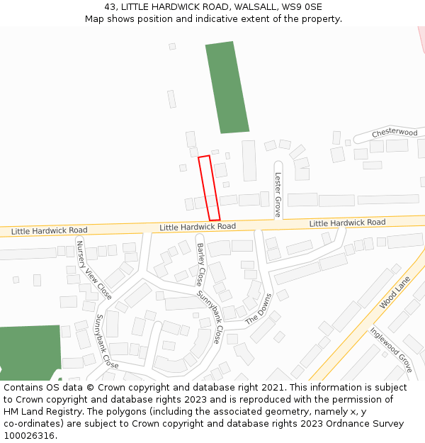 43, LITTLE HARDWICK ROAD, WALSALL, WS9 0SE: Location map and indicative extent of plot