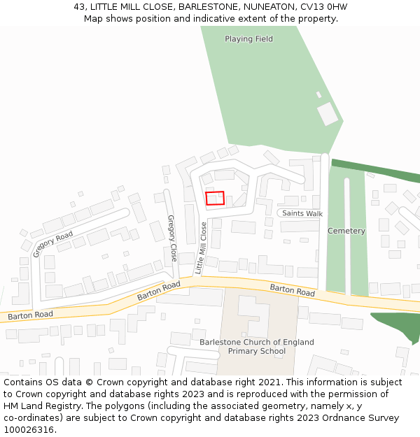43, LITTLE MILL CLOSE, BARLESTONE, NUNEATON, CV13 0HW: Location map and indicative extent of plot
