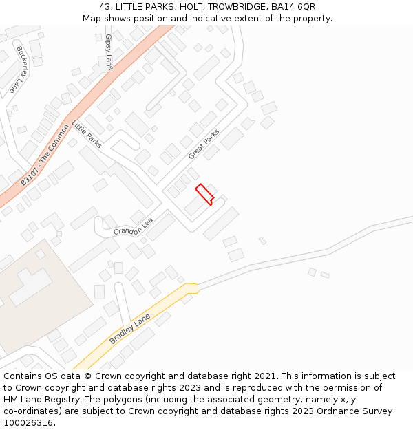 43, LITTLE PARKS, HOLT, TROWBRIDGE, BA14 6QR: Location map and indicative extent of plot