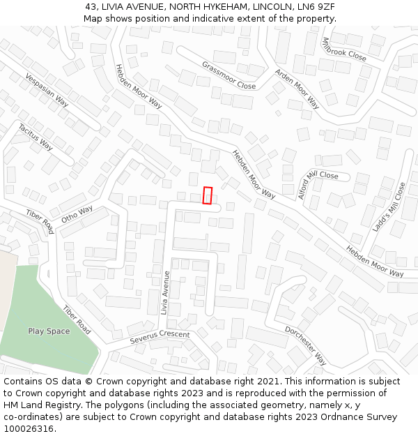 43, LIVIA AVENUE, NORTH HYKEHAM, LINCOLN, LN6 9ZF: Location map and indicative extent of plot