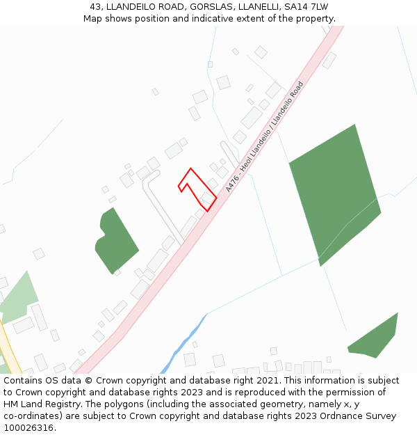 43, LLANDEILO ROAD, GORSLAS, LLANELLI, SA14 7LW: Location map and indicative extent of plot