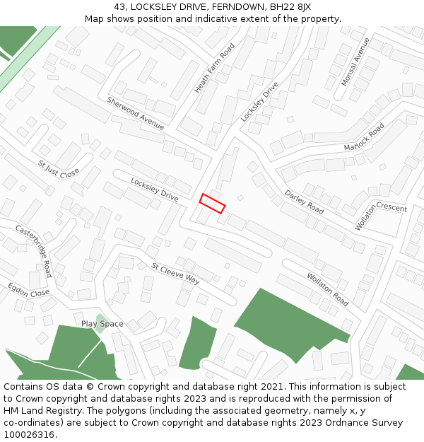 43, LOCKSLEY DRIVE, FERNDOWN, BH22 8JX: Location map and indicative extent of plot