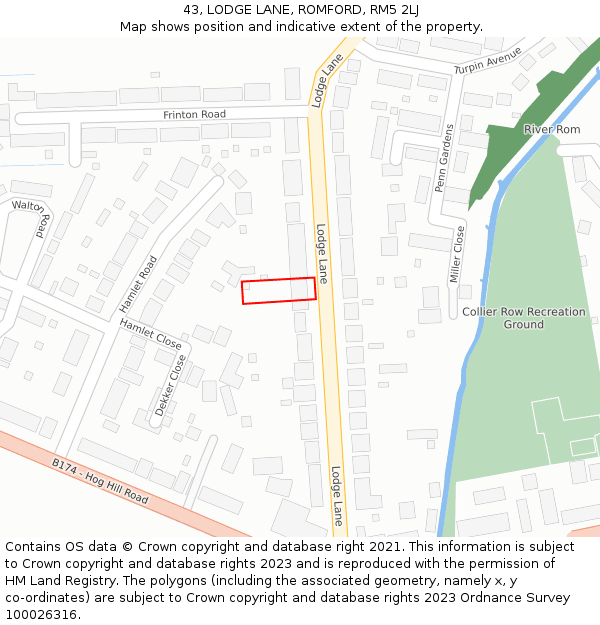 43, LODGE LANE, ROMFORD, RM5 2LJ: Location map and indicative extent of plot