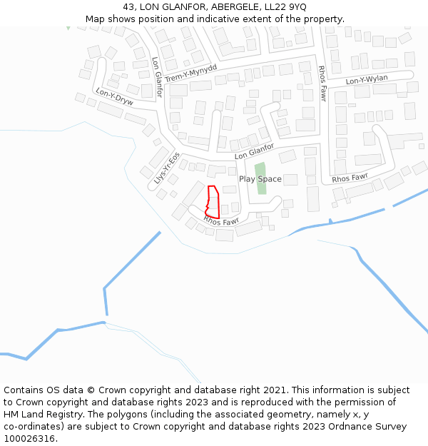 43, LON GLANFOR, ABERGELE, LL22 9YQ: Location map and indicative extent of plot