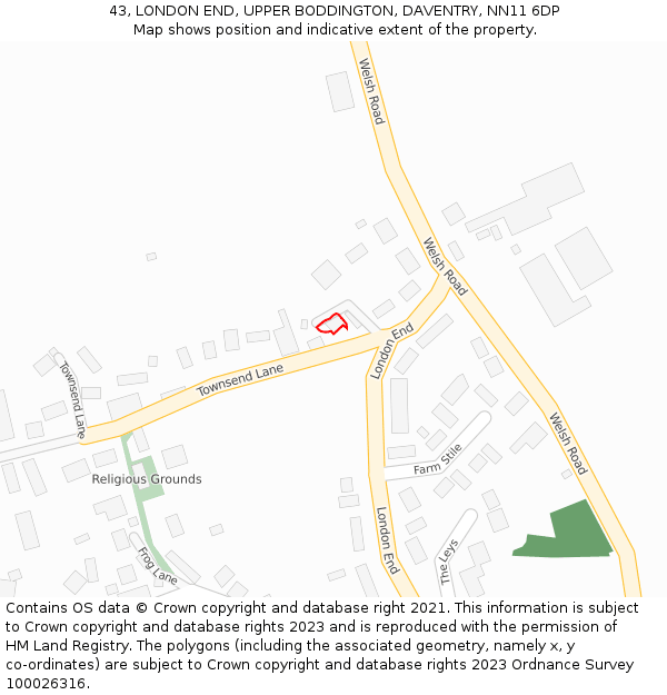 43, LONDON END, UPPER BODDINGTON, DAVENTRY, NN11 6DP: Location map and indicative extent of plot