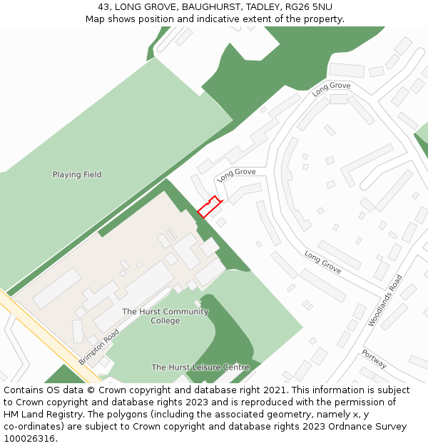 43, LONG GROVE, BAUGHURST, TADLEY, RG26 5NU: Location map and indicative extent of plot