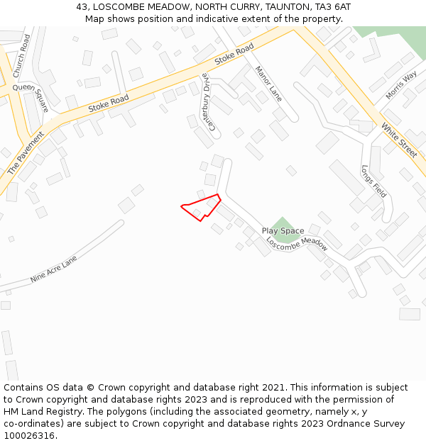 43, LOSCOMBE MEADOW, NORTH CURRY, TAUNTON, TA3 6AT: Location map and indicative extent of plot