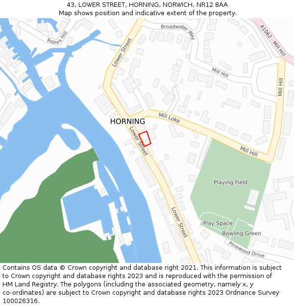 43, LOWER STREET, HORNING, NORWICH, NR12 8AA: Location map and indicative extent of plot