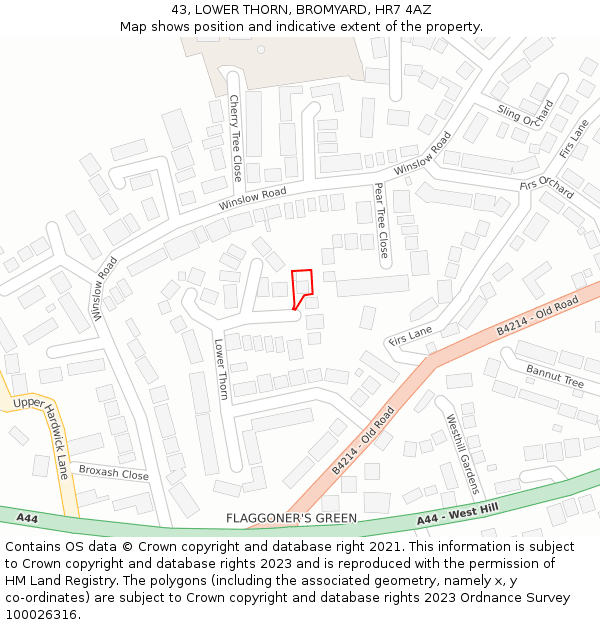 43, LOWER THORN, BROMYARD, HR7 4AZ: Location map and indicative extent of plot