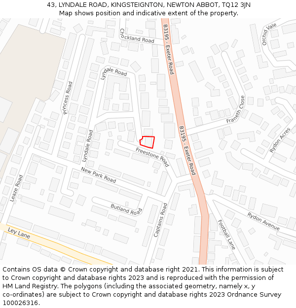 43, LYNDALE ROAD, KINGSTEIGNTON, NEWTON ABBOT, TQ12 3JN: Location map and indicative extent of plot