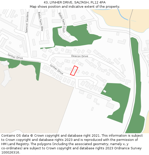 43, LYNHER DRIVE, SALTASH, PL12 4PA: Location map and indicative extent of plot