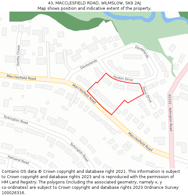 43, MACCLESFIELD ROAD, WILMSLOW, SK9 2AJ: Location map and indicative extent of plot