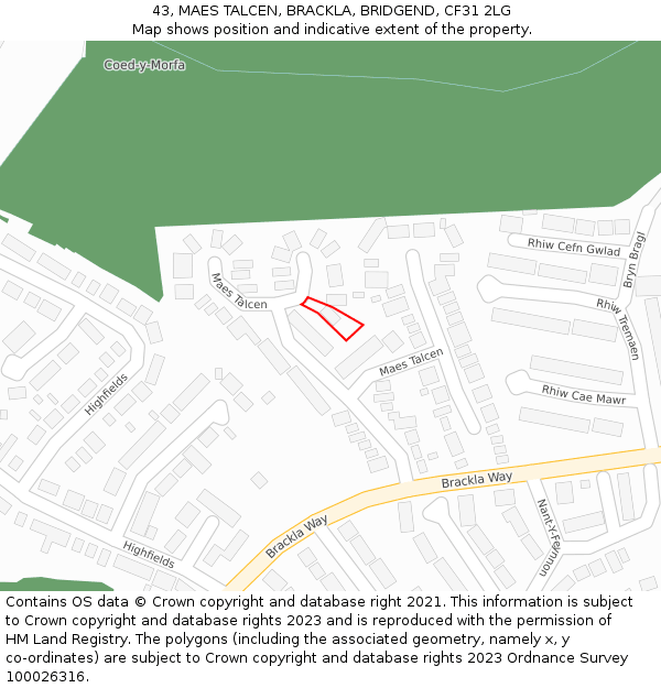 43, MAES TALCEN, BRACKLA, BRIDGEND, CF31 2LG: Location map and indicative extent of plot