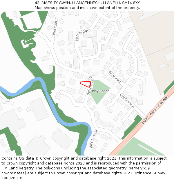 43, MAES TY GWYN, LLANGENNECH, LLANELLI, SA14 8XY: Location map and indicative extent of plot