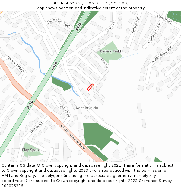 43, MAESYDRE, LLANIDLOES, SY18 6DJ: Location map and indicative extent of plot