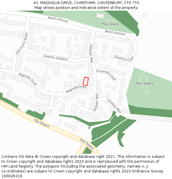 43, MAGNOLIA DRIVE, CHARTHAM, CANTERBURY, CT4 7TG: Location map and indicative extent of plot