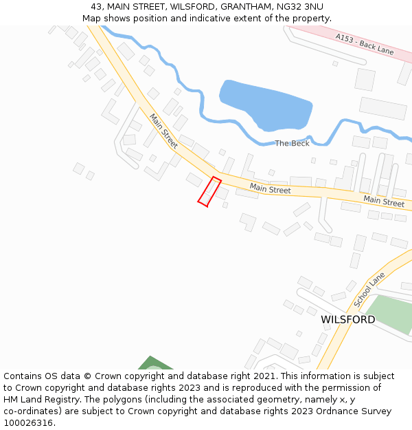 43, MAIN STREET, WILSFORD, GRANTHAM, NG32 3NU: Location map and indicative extent of plot