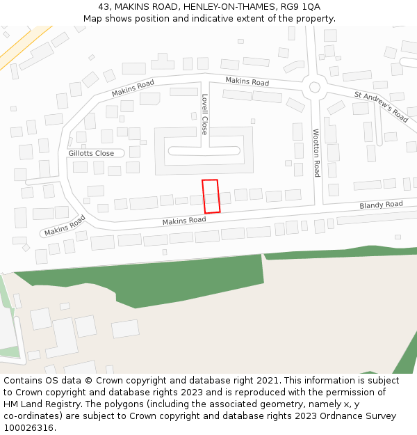 43, MAKINS ROAD, HENLEY-ON-THAMES, RG9 1QA: Location map and indicative extent of plot