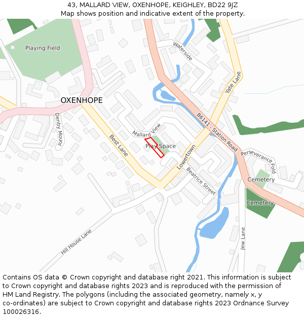 43, MALLARD VIEW, OXENHOPE, KEIGHLEY, BD22 9JZ: Location map and indicative extent of plot