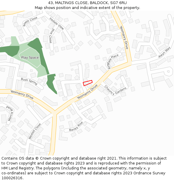 43, MALTINGS CLOSE, BALDOCK, SG7 6RU: Location map and indicative extent of plot