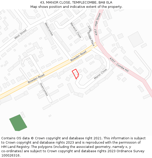 43, MANOR CLOSE, TEMPLECOMBE, BA8 0LA: Location map and indicative extent of plot