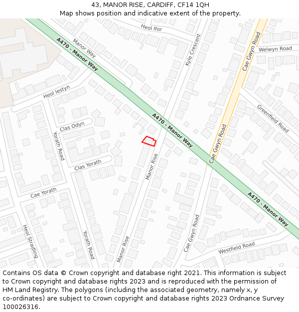 43, MANOR RISE, CARDIFF, CF14 1QH: Location map and indicative extent of plot