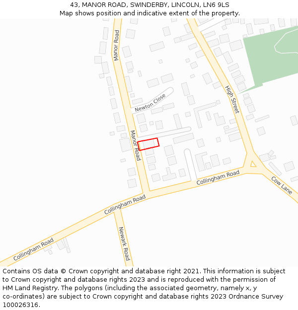 43, MANOR ROAD, SWINDERBY, LINCOLN, LN6 9LS: Location map and indicative extent of plot