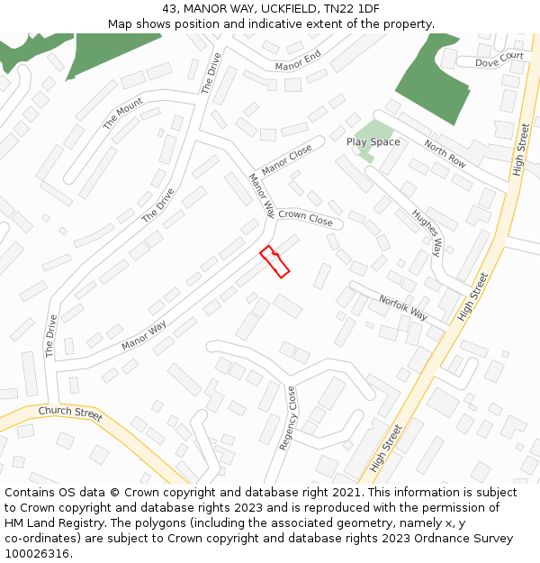 43, MANOR WAY, UCKFIELD, TN22 1DF: Location map and indicative extent of plot