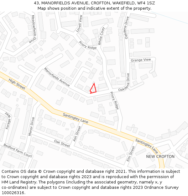 43, MANORFIELDS AVENUE, CROFTON, WAKEFIELD, WF4 1SZ: Location map and indicative extent of plot