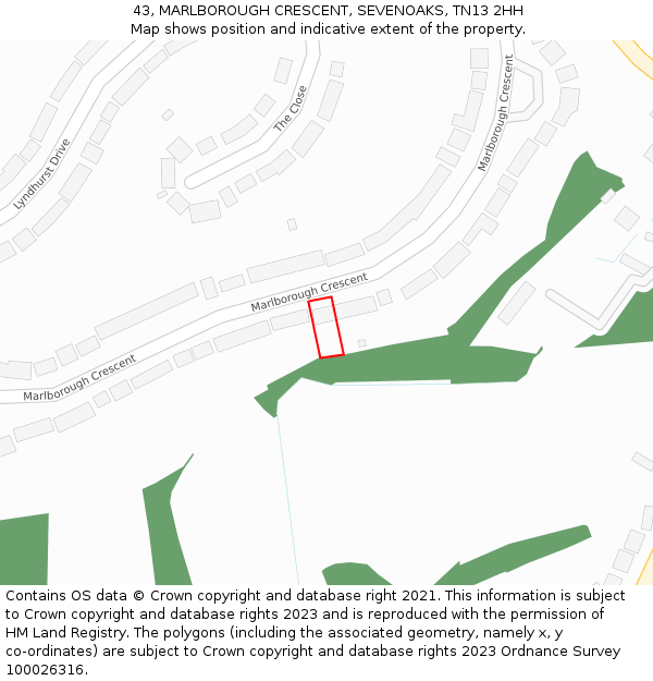 43, MARLBOROUGH CRESCENT, SEVENOAKS, TN13 2HH: Location map and indicative extent of plot