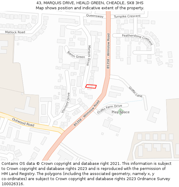 43, MARQUIS DRIVE, HEALD GREEN, CHEADLE, SK8 3HS: Location map and indicative extent of plot