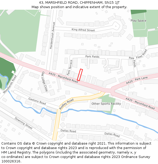 43, MARSHFIELD ROAD, CHIPPENHAM, SN15 1JT: Location map and indicative extent of plot
