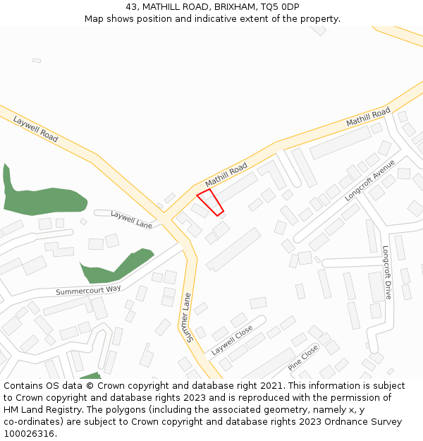 43, MATHILL ROAD, BRIXHAM, TQ5 0DP: Location map and indicative extent of plot