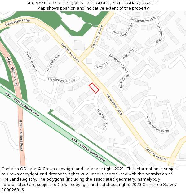 43, MAYTHORN CLOSE, WEST BRIDGFORD, NOTTINGHAM, NG2 7TE: Location map and indicative extent of plot