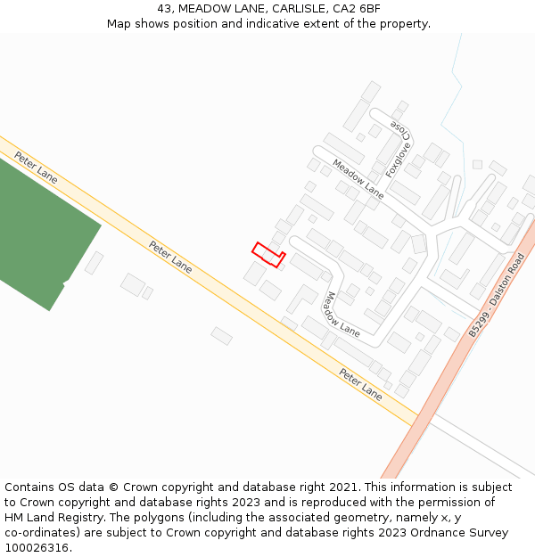 43, MEADOW LANE, CARLISLE, CA2 6BF: Location map and indicative extent of plot