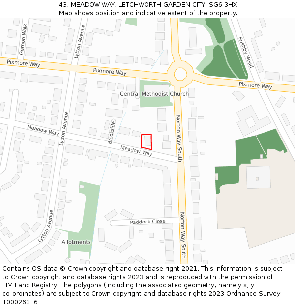 43, MEADOW WAY, LETCHWORTH GARDEN CITY, SG6 3HX: Location map and indicative extent of plot