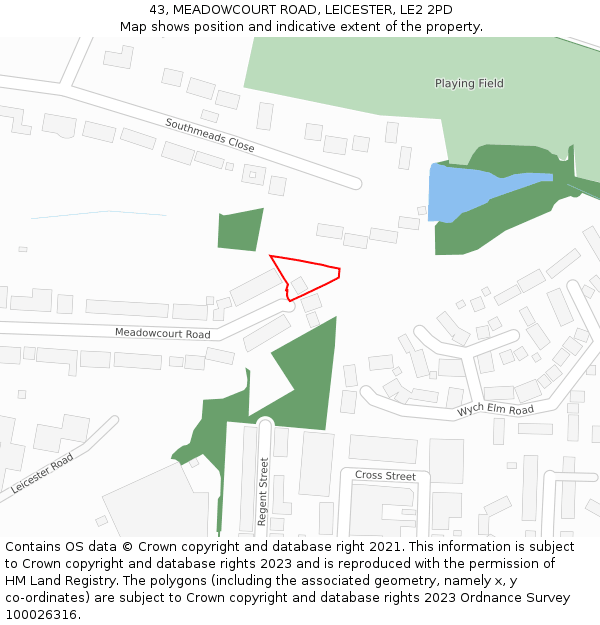 43, MEADOWCOURT ROAD, LEICESTER, LE2 2PD: Location map and indicative extent of plot