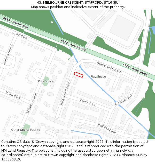 43, MELBOURNE CRESCENT, STAFFORD, ST16 3JU: Location map and indicative extent of plot